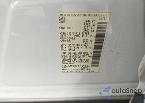 2017 Nissan Murano Sv из США, поврежденный, VIN 5N1AZ2MH8HN142418